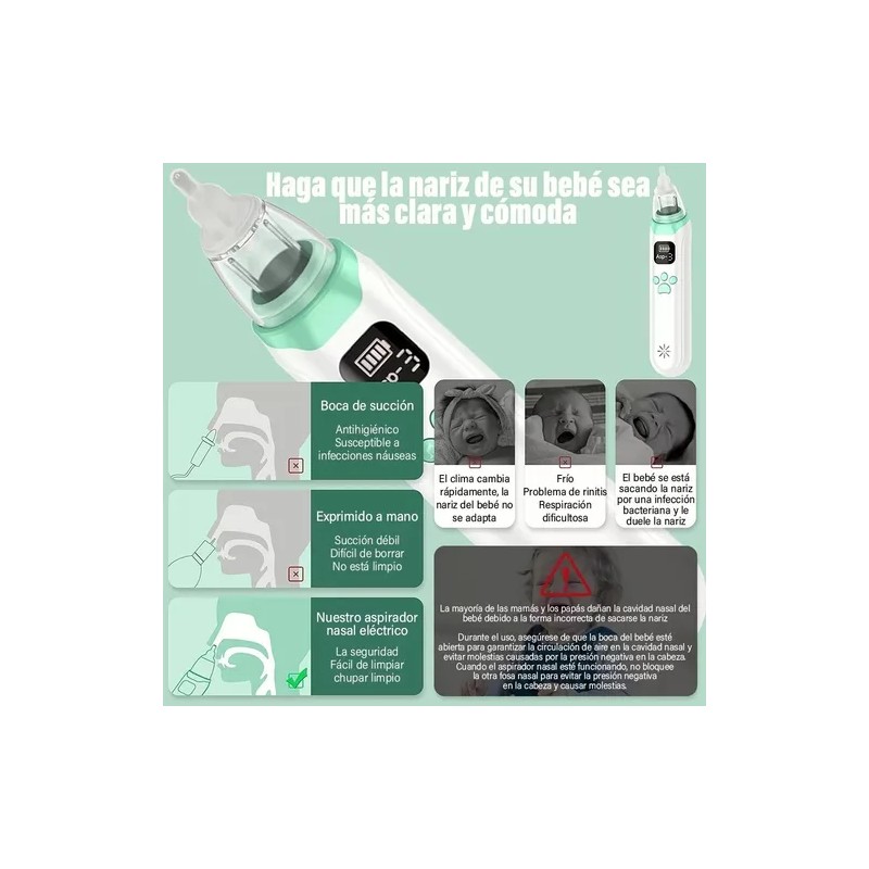 Aspirador Nasal Seguro Eléctrico Silencioso Para Bebés