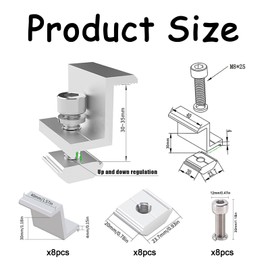 Pack of 8 Solar Panel Bracket End Clamp 30 mm, Mounting Solar Panel Holder for Solar Panel, Solar End Clamp Adjustable Solar Panel, Aluminium Module Clamps, for Roofs, Floors, Camping, Caravans