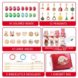 47 Pieces Christmas Charm Bracelet Kit, Christmas Bracelets DIY Jewellery Craft Set for Children and Women, Christmas DIY Bracelets Charms Pendants Craft Set with Gift Box