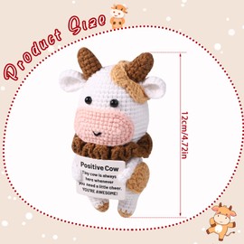 TOYMIS Positive Cow Crochet, Positive Cow Knitted Cow Crochet Doll Emotional Support Positive Knitted Mini Doll for Party Decorations Encouragement Gifts