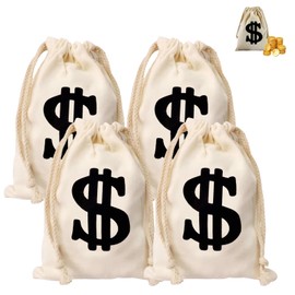 Pack of 4 Money Bags with Dollar Sign 17 x 25 cm Coin Bag Bank Money Bag with Drawstring Dollar Sign Fabric Bag, Reusable Gift Bags, for Scavenger Hunts Stage Performances, White, briefcase
