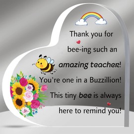 HZBLAZ Teacher Gifts Acrylic Plaque Keychain 2PC Set Professor Birthday Christmas Appreciate Teachers Day Gifts Mothers Day Heart Signs Bee Desk Signs Women Keyring Retirement Thanksgiving Souvenirs