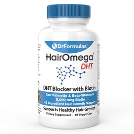 Formulas Hair Omega DHT Blocker Biotin 5000 mcg 60 Cap Vitamins for Hair Growth, Natural