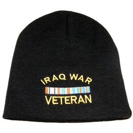 Iraq War Vet Veteran Ribbon Embroidered on 8" Black Knit Beanie Skull Cap