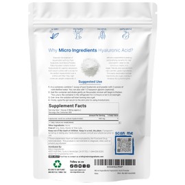 Micro Ingredients Hyaluronic Acid Serum Powder, 50 Grams | Low Molecular Weight, Cosmetics Grade | Skin Hydration and Moisture Support Supplements | Vegan, Water Soluble (Within 2 Hours)