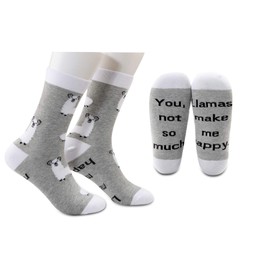 LEVLO Funny Llamas Lovers Gifts Llamas make me happy Women Cotton Socks for Llamas Enthusiast, 2 Pairs/Set - Mid Calf - 1, Medium