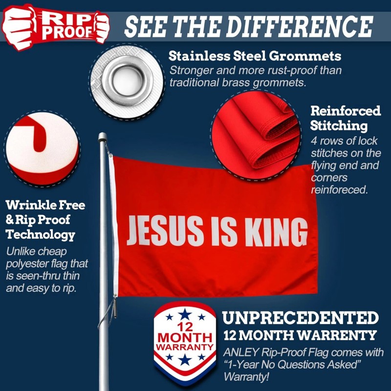 Anley Double Sided 3-Ply Jesus is King Flag 3x5 Ft