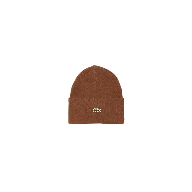 Lacoste Men's Cuffed Wool Beanie, One Size, Brown