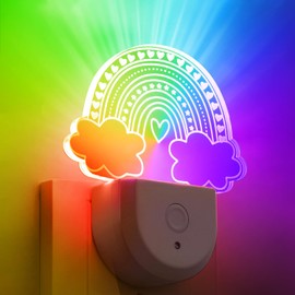 Rossesay 2 Pcs Night Light for Kids Rainbow Night Light Plug into Wall Fairy LED Night Light Dusk to Dawn 6-Colors Change RGB LED Nightlight for Children Girl Bedroom Decor Christmas Birthday Gifts