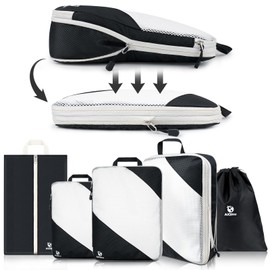 AiQInu Packing Cubes Compression, Pack of 5 Packing Bags, Compression Suitcase Organiser Set with Laundry Bag and Shoe Bag, Ultralight, Expandable, Travel Pack Organiser for Hand Luggage