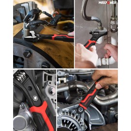 MAXPOWER 8 Inch Adjustable Wrench, 3-in-1 CR V Steel Spanner Wrench with Rubber Grip