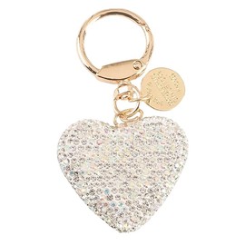 Rhinestone Heart Keychain for Women Valentine's Day Bling Cute Sparkling Key Ring for Car Purse Deco Christmas Gift -White