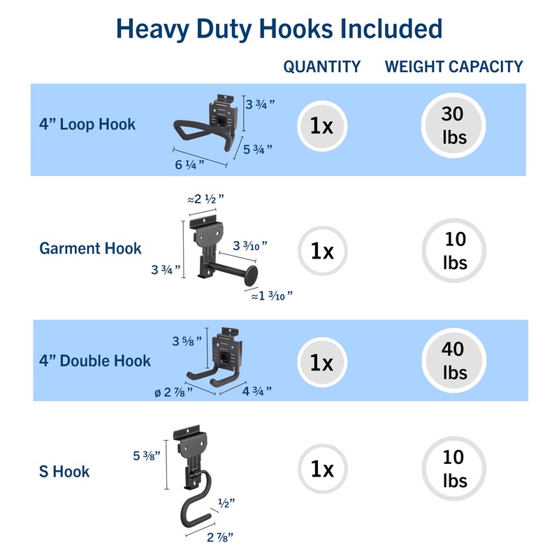 HandiSolutions Slatwall Hooks, Black, 8 Pack Heavy Duty Garage Slatwall