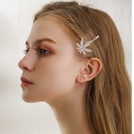 Wendalern Rhinestone Wedding Hair Clip Barrette Boho Crystal Hair Pins Vintage Leaves Bobby Pins Maple Leaf Hair Clips Barrette Decorative Hair Accessories for Women and Girls