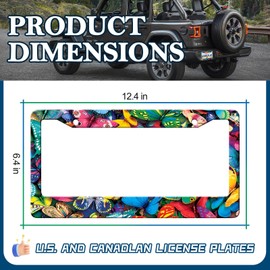 HCSS Colorful Butterfly License Plate Frame,Beautiful Novelty Stainless Steel License Plate Holder Covers Car Accessory, Rust-Proof Waterproof Car Decorative Tag Frames for Standard US 12x6 Inch