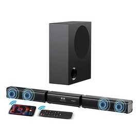 HIXICOPA 2.1 Channel Sound Bar with Wired Subwoofer, 35in Detachable TV Soundbar, Bluetooth, HDMI-ARC, Optical, AUX, USB, FM, Coaxial Inputs for Home Theater