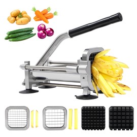 Tongdayi French fry cutter with two blades (1/2 inch and 3/8 inch), commercial stainless steel French fry slicer, suitable for whole potatoes, carrots, and cucumbers,fries cutter,potato slicer