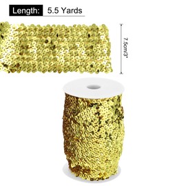 QUARKZMAN 5.5 Yards 3 Inch Elastic Sequin Border 3 Rows Flat Sequin Ribbon Sequin Fabric Ribbon for Crafts DIY Sequin Fringe Sewing Gold