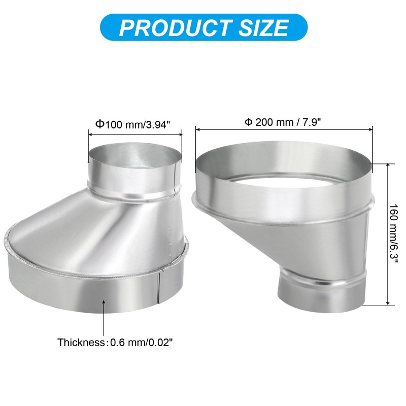 PATIKIL 8" to 4" Eccentric Duct Reducer, 1Pcs Galvanized Iron