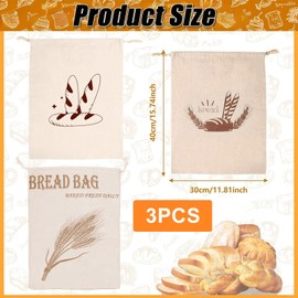 MYTOAU 3 Pcs Linen Bread Bags,Unbleached Bread Bags for Homemade Bread Container,Food Storage Bags,15.7×11.8Inches Reusable Bread Storage Bags, Natural Large Storage for Artisan Bread