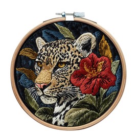 IUHUI Embroidery Kit for Beginners and Adults, Lovely Animals, Gorgeous Patterns, DIY Hand Sewing, Embroidery Kit with Hoops (Black Dotted Leopard)