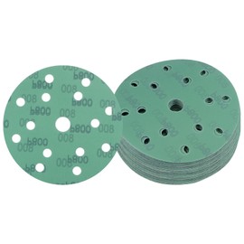 Kozelo 50pcs Green Film Sanding Discs - [6 Inch 800 Grits 15 Hole ] Round Aluminum Oxide Hook & Loop Wet Dry Sander Pads for Wood Metal Polishing Use| Zirconium Corundum Sandpaper