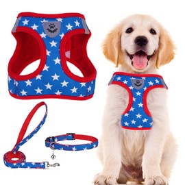 PUPTECK Adjustable Dog Harness Collar and Leash Set Step in No Pull Pet Harness for Small Medium Dogs Puppy and Cats Outdoor Walking Running, Soft Mesh Padded Reflective Vest Independence Harnesses