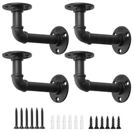 KBPNO 4 Pack Pipe Shelf Bracket, Black L Custom Pipe Floating Shelf Bracket, Wall Mount Shelf Brackets for Vintage DIY, Bathroom, Vintage Style Clothes Hook Hanger
