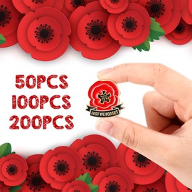 Sasylvia 100 Pcs Memorial Day Poppy Flower Brooch Pins - Remembrance Lest We Forget Enamel Lapel Pin for Veterans