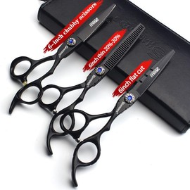 SHARONDS Hair Cutting Scissors Set, Hair Scissors, Thinning Scissors, Black, 6 Inches, 440C High (2/3/4-Piece Set) (6 Inches, 3 Pieces)