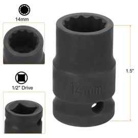 sourcing map 12-Point Impact Socket 1/2 Inch Drive 14mm Metric Cr-V Shallow Impact Socket Nut Driver Wrench for Auto Repair
