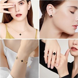 Flower Station Chain Wrap Layer Clover Necklace,5 Sets Four Leaf Clover Jewelry Set,Lucky Four Leaf Clover Jewelry Set,Enamel Flower Gold Plated Station Chain Wrap Layer Clover Jewelry Set,Style D