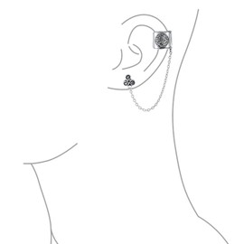 Celtic Irish Viking Swirl Sun Wrap Cartilage Ear Cuff Chain Pierced Ear Stud Earrings 1Pcs Oxidized .925 Sterling Silver