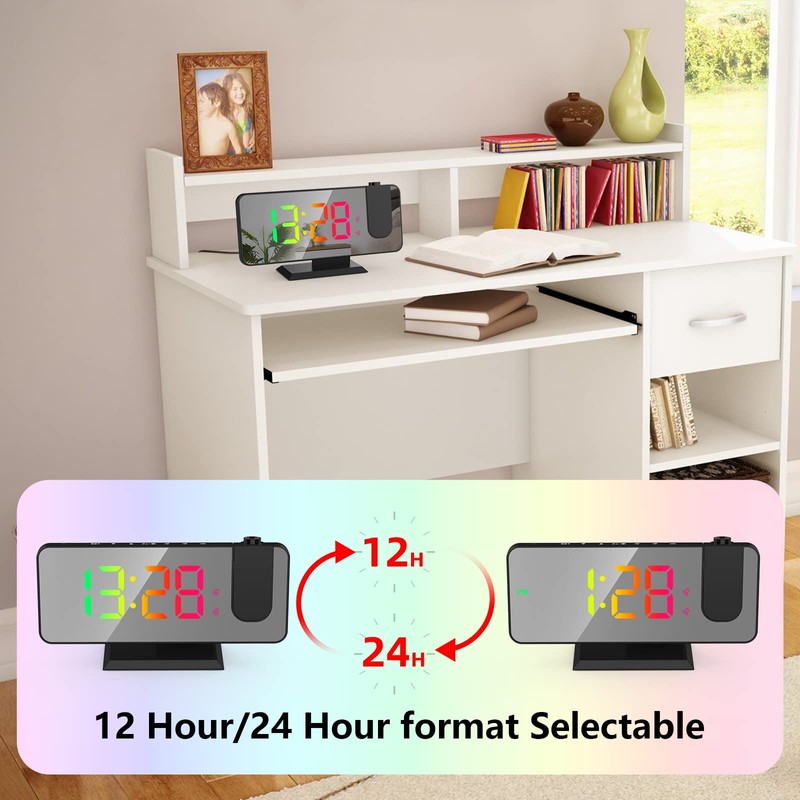 Petilleur Projection Alarm Clock for Bedroom Ceiling, 180° Rotatable Projector