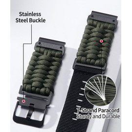 BINLUN Compatible With Garmin Watch Strap 20mm 22mm 26mm, Heavy-Duty Braided 550 Paracord Nylon Sport Replacement Bands Design for Quickfit Fenix/Fit for Forerunner/for Instinct/for Quatix/for MARQ