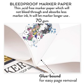 Bianyo Bleedproof Marker Paper Pad, A4(8.27"X11.69"), 50 Sheets/Pad, Pack of 2 Pads, 18 LB / 70 GSM, Glue-Bound, 100% Cotton, White, Ideal for Use with Markers and Ink Mediums