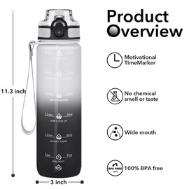 Alwager 32oz Water Bottle with Straw, Motivational Bottle with Time Marker and Strap, BPA Free & Leakproof, Inspirational Water Bottle for Outdoor Sports Office Gym (Set of 1)