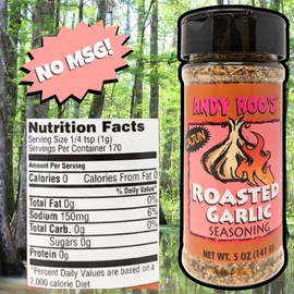 Andy Roo's Roasted Garlic Creole Seasoning, 5 Ounce Shaker (No MSG Blend)