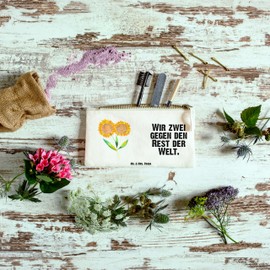 Mr. & Mrs. Panda Size S Small Make-Up Bag Flower Sunflower Gift Cosmetic Case Summer Decoration Best Friend Case Pencil Case, White, Hand Drawn