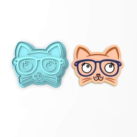 Cat with Glasses Cookie Cutter & Stamp