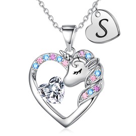 TINGN Unicorn Gifts for Girls, Unicorn Chain Girls, Unicorn Chain with Letters, Unicorn Gifts for Teenage Girls, Unicorn Jewellery Girls, Birthday Gift for Girls, Gold, Cubic Zirconia