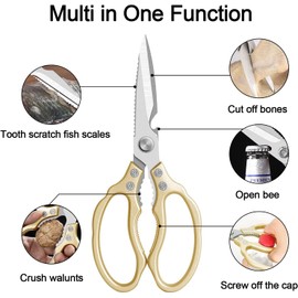 CGBE Kitchen Scissors Heavy Duty Dishwasher Safe Food Scissors, Multi-Purpose Kitchen Shears, Non Slip Stainless Steel Sharp Cooking Scissors for Kitchen (Gold)