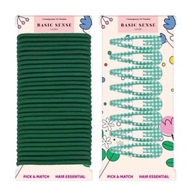 Basic Sense 38pcs Gingham Check Hair Accessories Set – Keep Her School Look Neat & Stylish (Snap Clips & Elastics), Dark Green