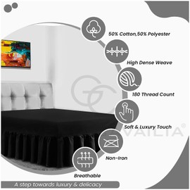 GC GAVENO CAVAILIA Easy Care Single Valance Sheet Frilly Bedding - Polycotton Plain Dyed Bedsheet - Breathable Non Iron Percale Sheets - Black