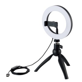 Elecom DE-L02BK LED Ring Light, Tripod, 6.3 inches (16 cm), 3 Color Modes, 10 Levels of Dimming, USB Powered, Black