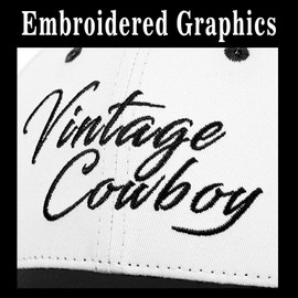 Vintage Country Cowboy Hat, Adjustable 2 Tone Cap for Men Women, Trendy Embroidered Snapback Trucker Hat Black