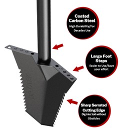 DR.ÖTEK Spade Shovel, Heavy Duty Digging Tool T Handle, Serrated Blade, Root Cutter with Long Short Handle, Garden Spade for Metal Detecting, Transplanting, Trenching, 31 & 45 Inches, 4.5 Pounds