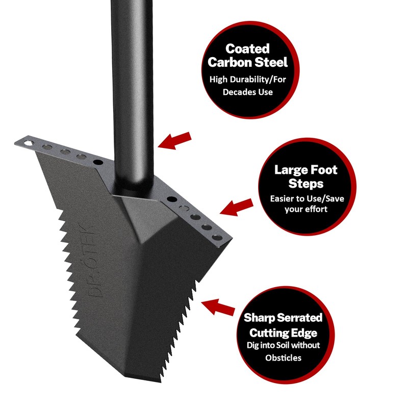 DR.ÖTEK Spade Shovel, Heavy Duty Digging Tool T Handle, Serrated