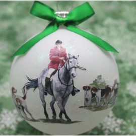 H047 Hand-made Christmas Ornament horse - fox hounds & hunter dapple gray whip