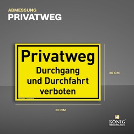 Privatweg sign, 30 x 20 cm, weatherproof PVC sign with UV protection, signal yellow, passage and passage prohibited, passage prohibited, passage prohibited